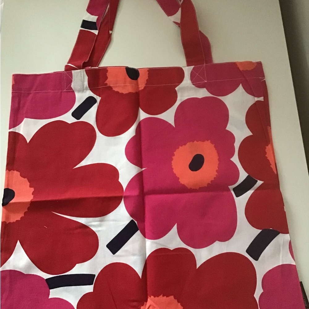 New Marimekko Red and Pink Unikko Tote Bag